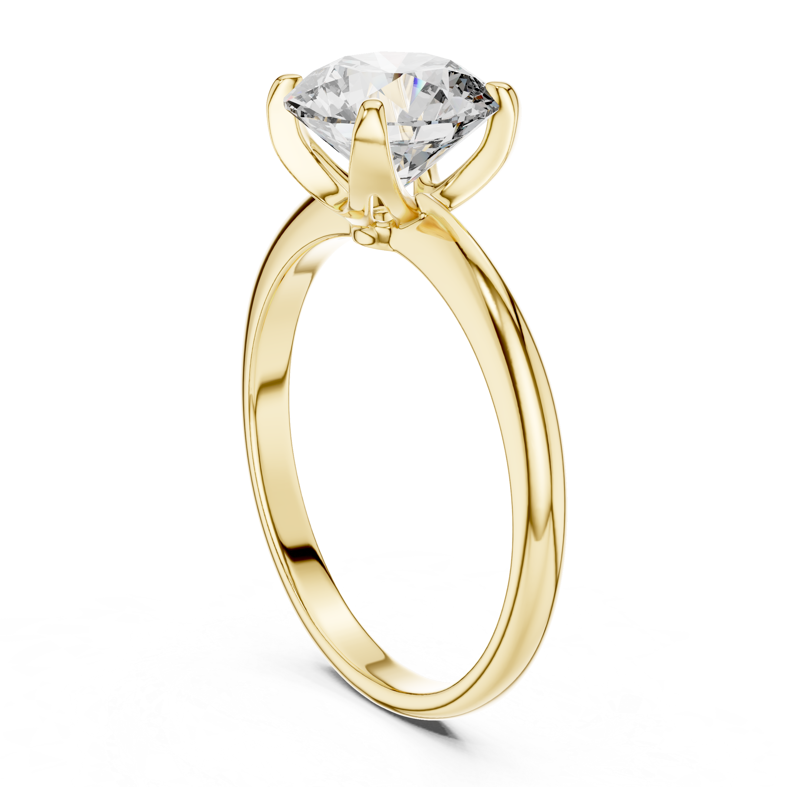 Gold ring with a clear gemstone on a white background